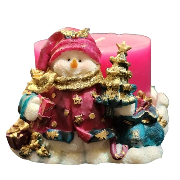 Snowman Christmas Pillar Candle Holder Decor - Picture 1 of 5